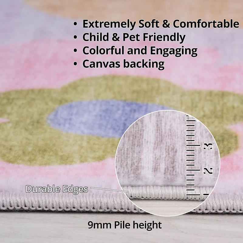 Rug Branch Soft Steps Playtime Fun Floral Soft Area Rug, Pink Purple - Boys & Girls in Playroom, Nursery, Bedroom