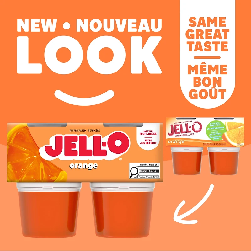 Goûters À La Gelée Réfrigéré À Saveur D'Orange, Paquet De 4 Coupes x 96g