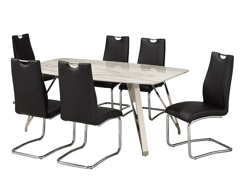 Salle à manger Taveen, 7 pièces, Noir