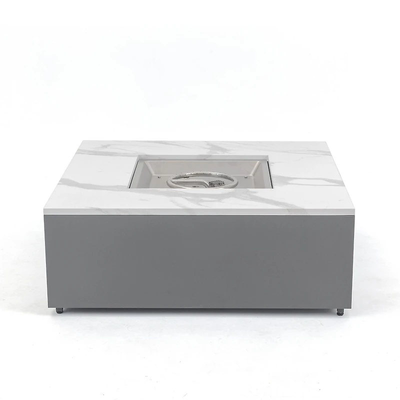 Danby Engineered Marble Convertible Propane Fire Table , Square, White and Grey