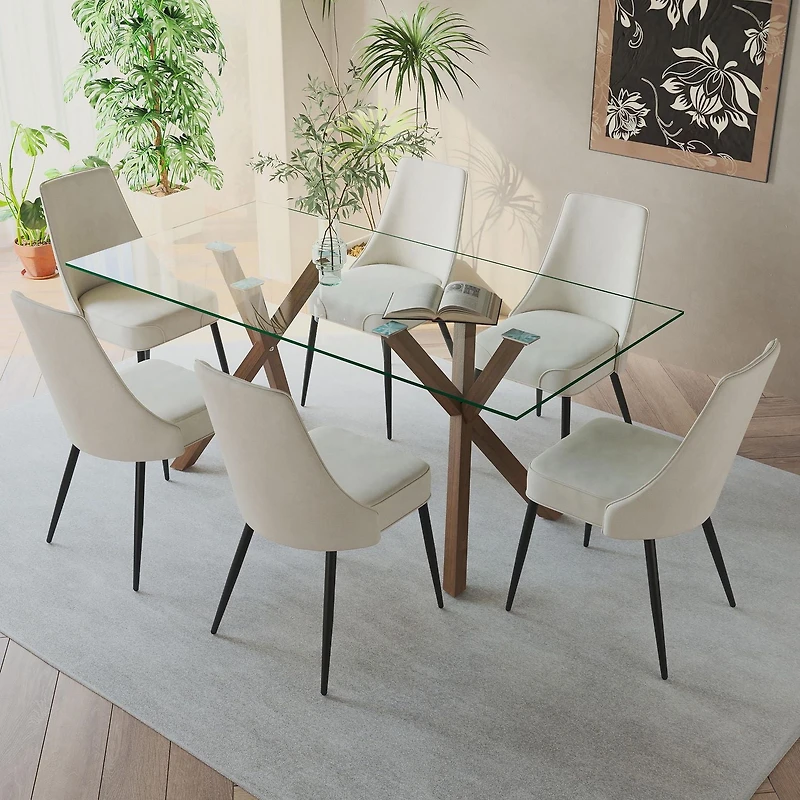 Modern Fabric & Metal Dining Chair, Fabric, Set of 2 - Beige & Black
