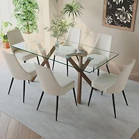 Modern Fabric & Metal Dining Chair, Fabric, Set of 2 - Beige & Black