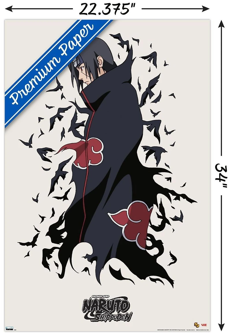 Naruto Shippuden – Itachi 22,375" x 34" Affiche Murale avec Cadre Magnétique en Bois de Hêtre, par Trends International
