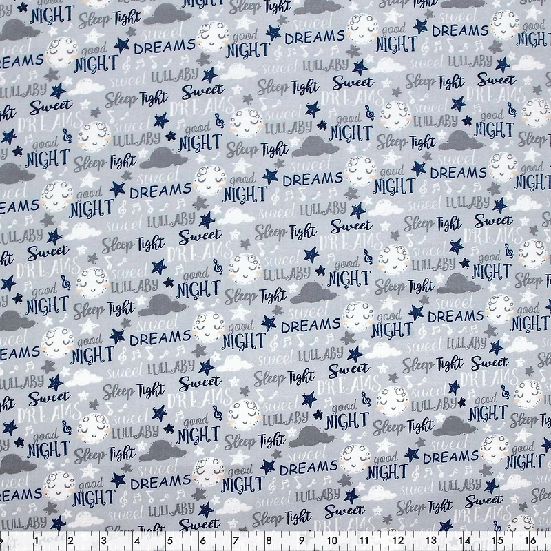 Fabric Creations Grey with Denim and Grey Bedtime Lullaby Fat Quarter Pre-Cut Fabric - 18" x 21" / 45cm x 53cm