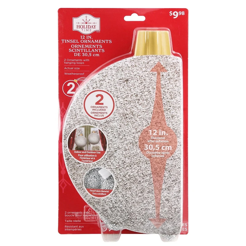 12"TINSEL ORNAMENTS SILVER