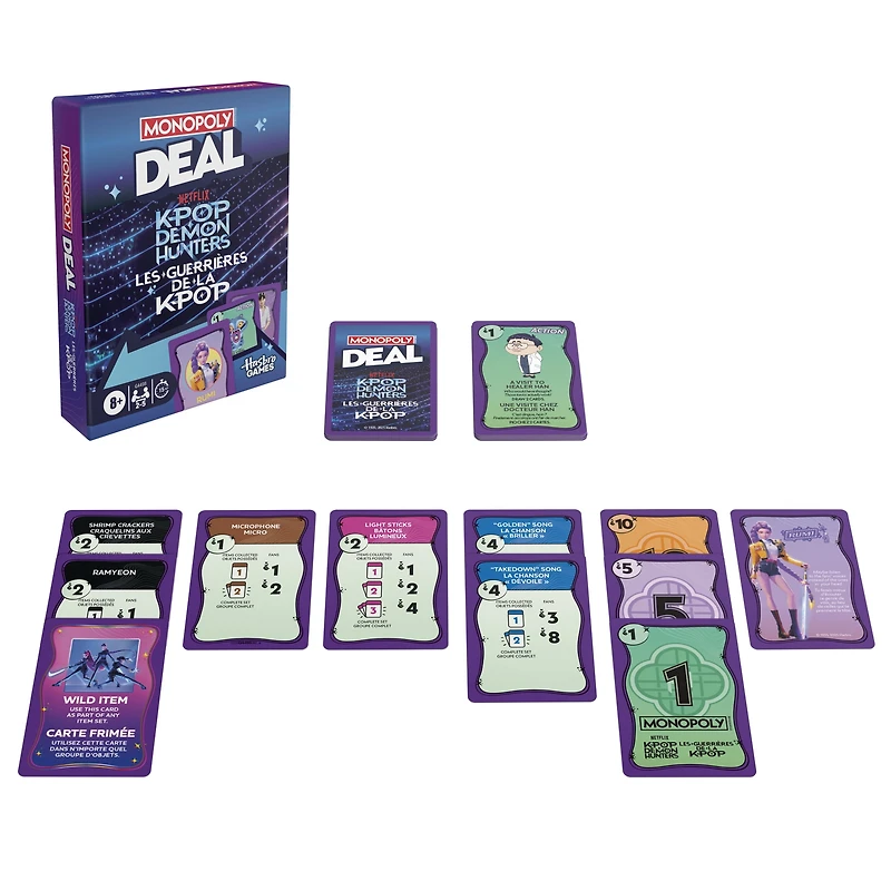 Monopoly Deal : Les Guerrières de la K-pop, jeu de cartes, 15 min., jeu familial pour enfants et ados, dès 8 ans