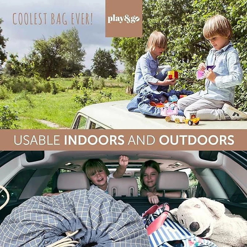 Play & Go - Motif Grille Bleue Intemporelle - Tapis de Jeu 3-en-1 - Sac de Rangement et Sac à Couches - Fabriqué en Coton Bio - Rangement Facile et Nettoyage Rapide - Diamètre 120 cm -Convient aux Nou
