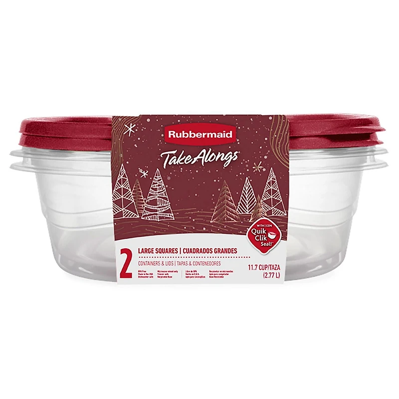 Grands contenants carrés pour rangement alimentaire TakeAlongs de Rubbermaid, 2,77 L, rhubarbe 2 unités