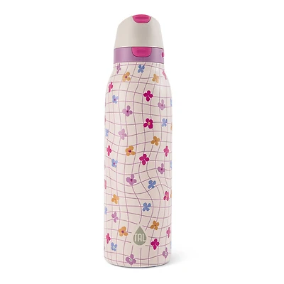 Gourde TAL 710 ml en acier inoxydable 2 en 1 avec paille et bouchon à pression, motif de marguerite