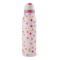 Gourde TAL 710 ml en acier inoxydable 2 en 1 avec paille et bouchon à pression, motif de marguerite