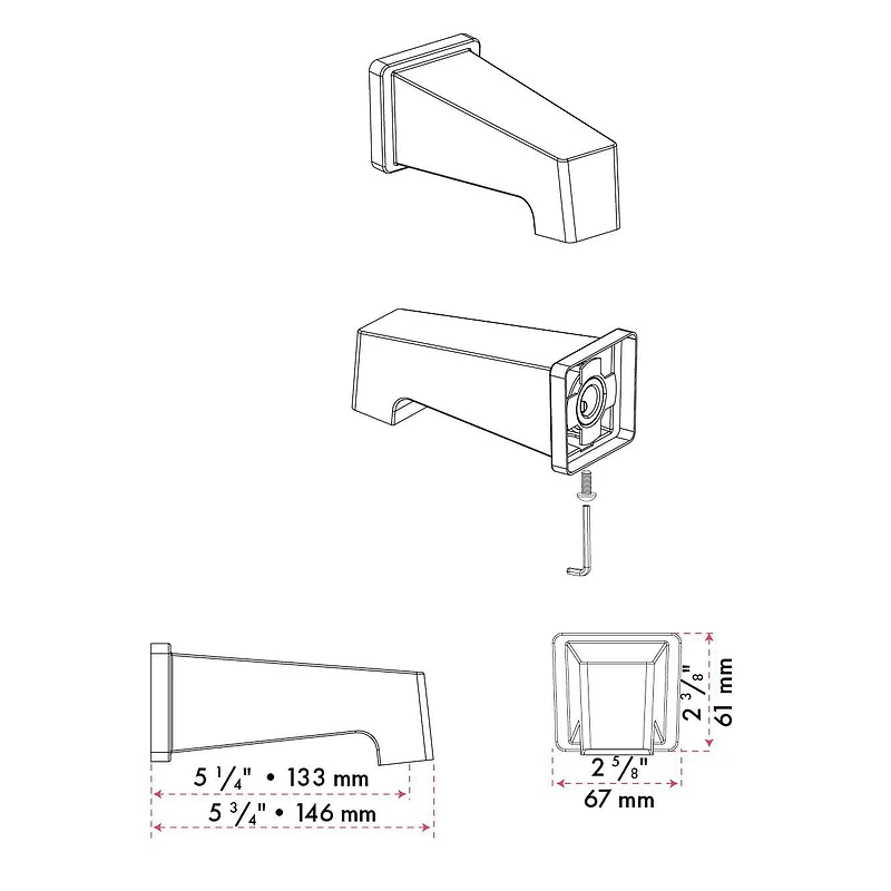 The akuaplus® square bathtub spout with Slip-On 1/2 in.