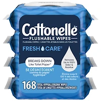 Lingettes humides jetables dans les toilettes Cottonelle Fresh Care, lingettes humides pour adultes, 4 paquets à couvercle rabattable, 42 lingettes par paquet (168 lingettes au total)