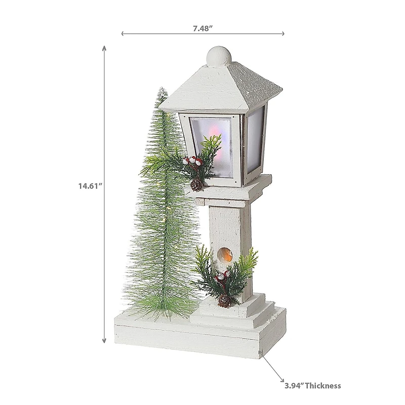 Lampadaire Led En Bois Blanc Avec Arbre 14,61"