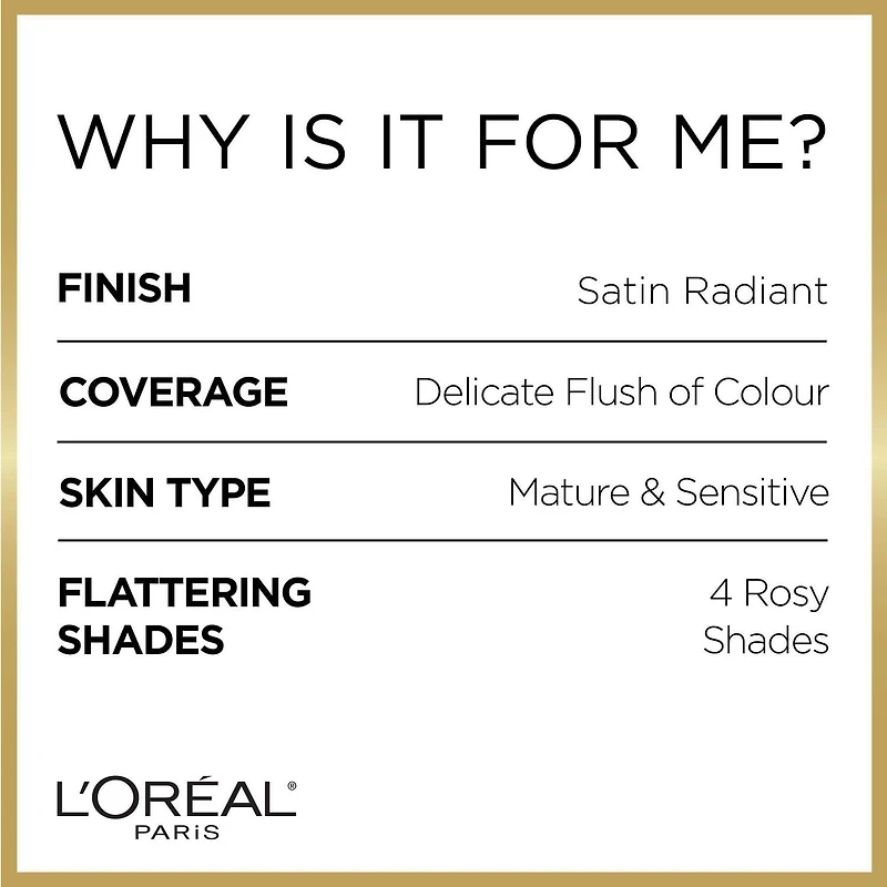 L'Oréal Paris Age Perfect Fard À Joues Satin Minéraux Radieux, Huile Camellia, Non Séchant, Mauvre, 9  GR