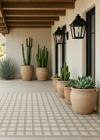 Tapis d'interieur exterieur a carreaux Rug Branch Maise, beige creme, moderne - Entree, couloir, salle de bain et cuisine