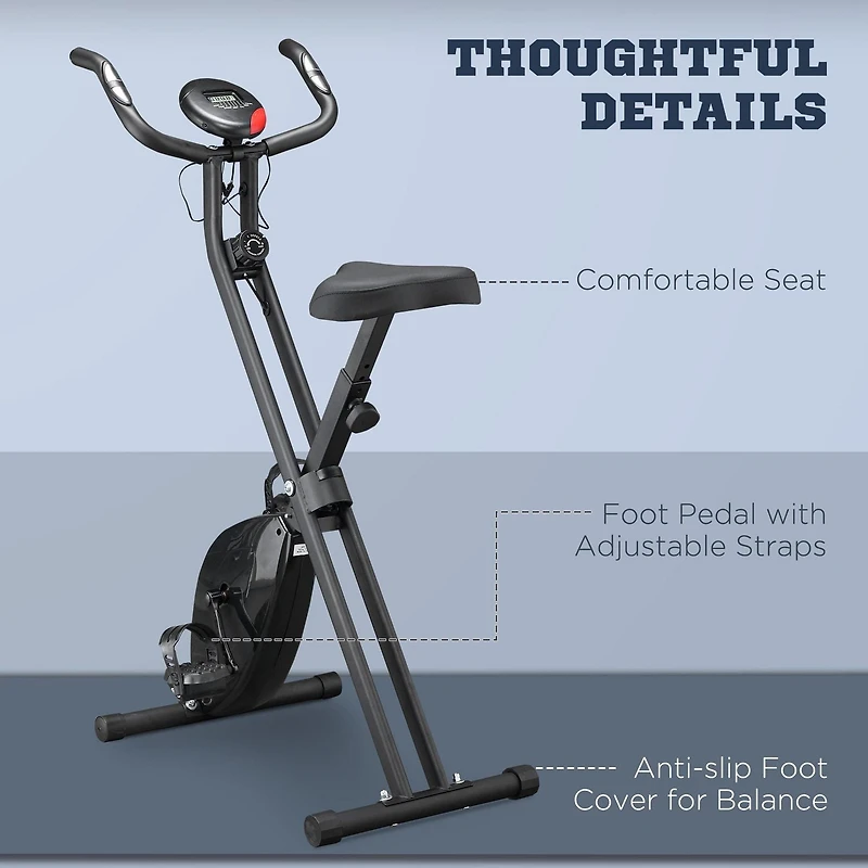 Soozier Vélo d'exercice pliable Vélo d'exercice stationnaire Vélo droit Cardio Workout Résistance à 8 niveaux