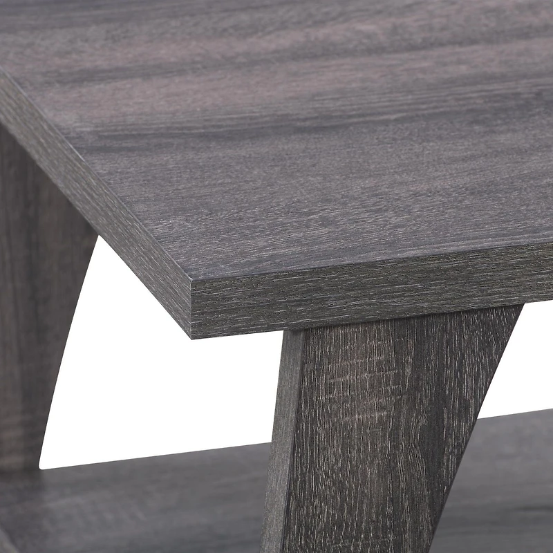 Table basse d'intérieur à deux niveaux CorLiving Hollywood, style Mid-Century Modern, en bois d'ingénierie gris foncé