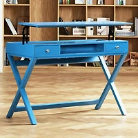 Homylin Computer Desk with Lift Top and Drawers, 44 inch Office Desk with Storage, Writing Desk with Shelf, Work Desk Workstation for Home Office and Bedroom, Blue