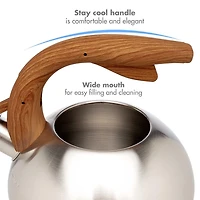 Primula Stainless Steel Whistling Kettle with Wood-Look Soft Touch Handles, Built-In Trigger Spout, Easy to Clean, 2.5 Quart