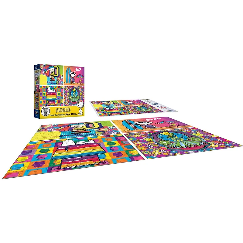 RoseArt - Snack Size 400-Piece - Peanuts - Adult Interlocking Puzzle, 4 assorted 100-pc puzzles