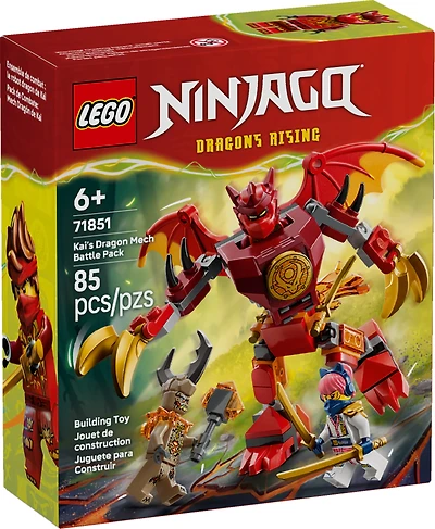 LEGO NINJAGO Kai’s Dragon Mech Battle Pack Building Toy for Boys, Girls, & Kids, Ages 6+ - Poseable Dragon Figure & 3 Character Minifigures for Pretend Play - Gift Idea for Birthdays - 71851