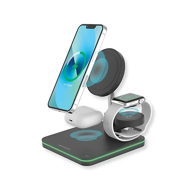 Merkury Innovations 3-in-1 Magnetic Wireless Fast Charging Station for iPhone, AirPods and Apple Watch, 3-in-1 Magnetic Wireless Charging Station