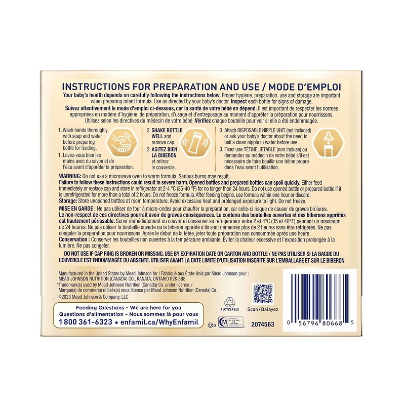 Formule pour bébé Enfamil A+ NeuroPro, prête à nourrir