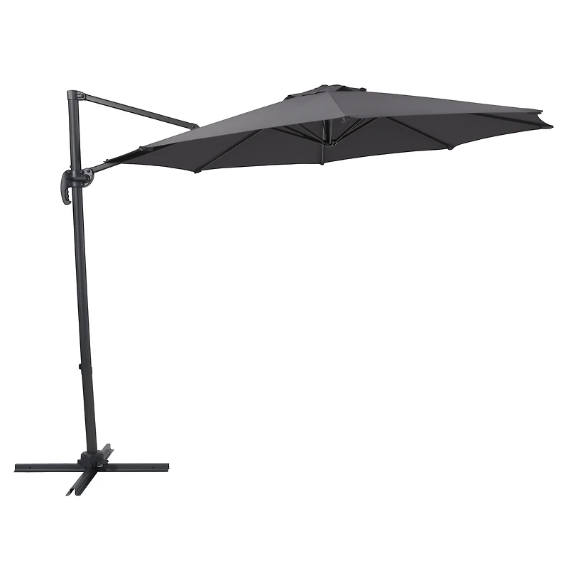 Parasol d'extérieur CorLiving déporté, inclinable et pivotant de 2,9 m (9,5 pi), avec structure en aluminium et acier et toile résistante, gris