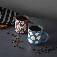 Thyme & Table 2 Pack Blue Skies with Clouds and Purple with White Flowers Mugs, with Gold Rims 19.6 fl oz, Stoneware