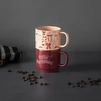 Lot de 2 mugs empilables Thyme & Table Hello Gorgeous et Pink Bows, 410 ml, en grès