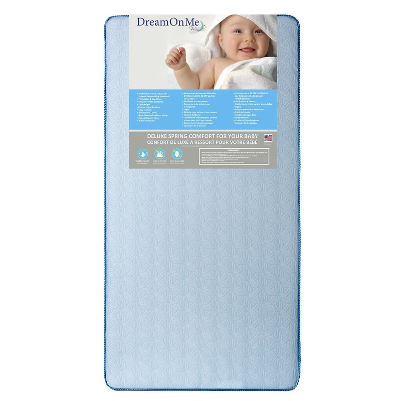 Dream On Me Moonlight Crib and Toddler Coil Mattress, Model #150-130 In Blue