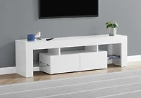 Monarch Specialties Meuble Tv, 63 Pouces, Console, Centre De Divertissement Média, Unite De Rangement, Salon, Chambre À Coucher, Stratifié, Blanc Lustré, Dégager, Contemporain, Moderne