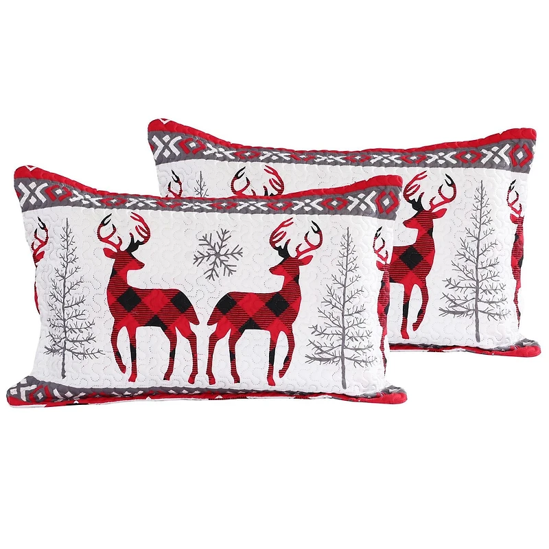 Marina Decoration Rich Printed Embossed Pinsonic Coverlet Bedspread Ultra Soft Bedding Summer Christmas Quilt Set with Shams, Xmas Snowflake and Deer Pattern