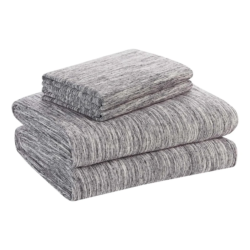 Parure de lit en jersey extra doux pour adulte Mainstays, double queen, gris teinté par espacement, 4 pièces Ensemble de draps en jersey Coton et Polyester