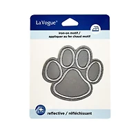 LA VOGUE Reflective Paw Embroidered Iron‑On Patch, 1 Piece — ~11.43 × 8.89 cm (4.5 × 3.5 in)
