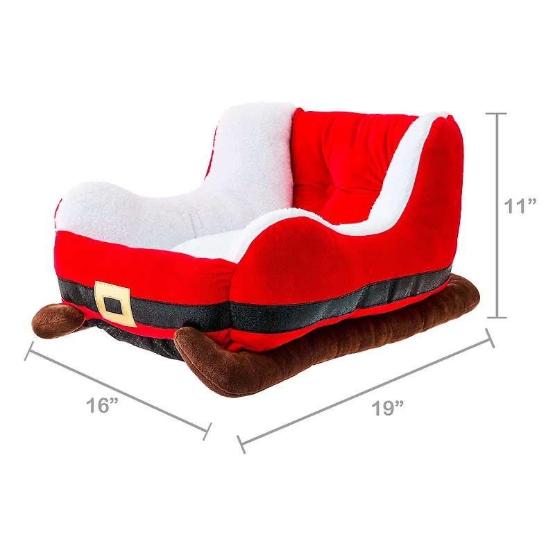 Vibrant Life Santa's Sleigh Small Holiday Pet Bed, Red and White, 19" x 16" x 11"
