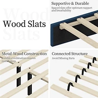 Fullfurnique Upholstered Platform Bed Frame with Square Tufted Headboard, Full, Navy Blue