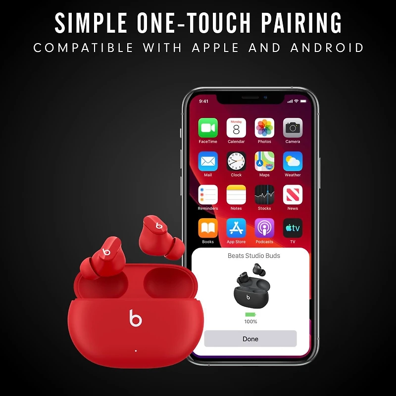 Beats Studio Buds– Écouteurs sans fil – annulation active du bruit, cote IPX4, écouteurs résistants à la transpiration, compatibles avec Apple et Android, Bluetooth de classe 1, microphone intégré, 8h Écouteurs entièrement sans fil avec annulation du bruit
