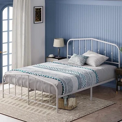 Zinus Heidi Metal Platform Bed Frame with Headboard, White