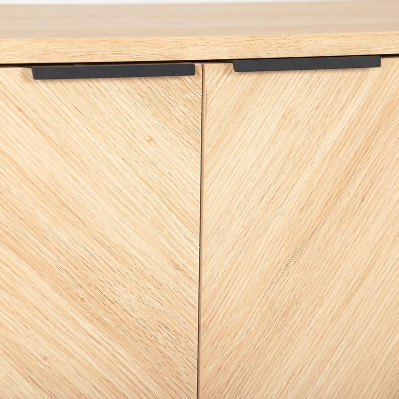 CorLiving Himari Engineered Wood Sideboard with Wood Legs, 2 Doors and 5 Shelves, Light Brown