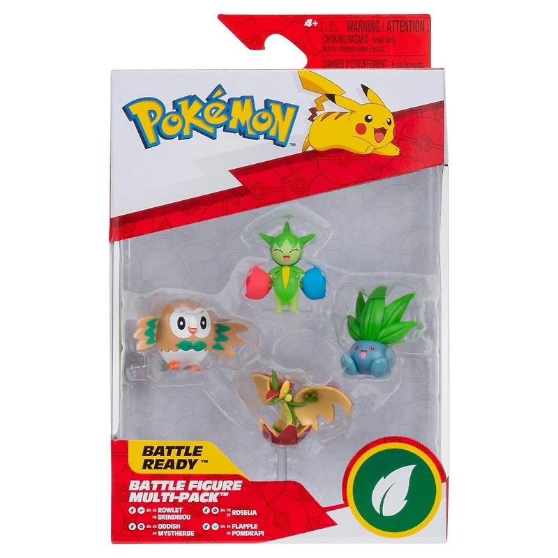 Paquet de figurines de combat Pokémon - Rowlet, Roselia, Flapple et Oddish