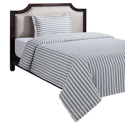 Ensemble de housse de couette 2 pièces Rayure bleue HOMETRENDS, 1 place 100 % coton