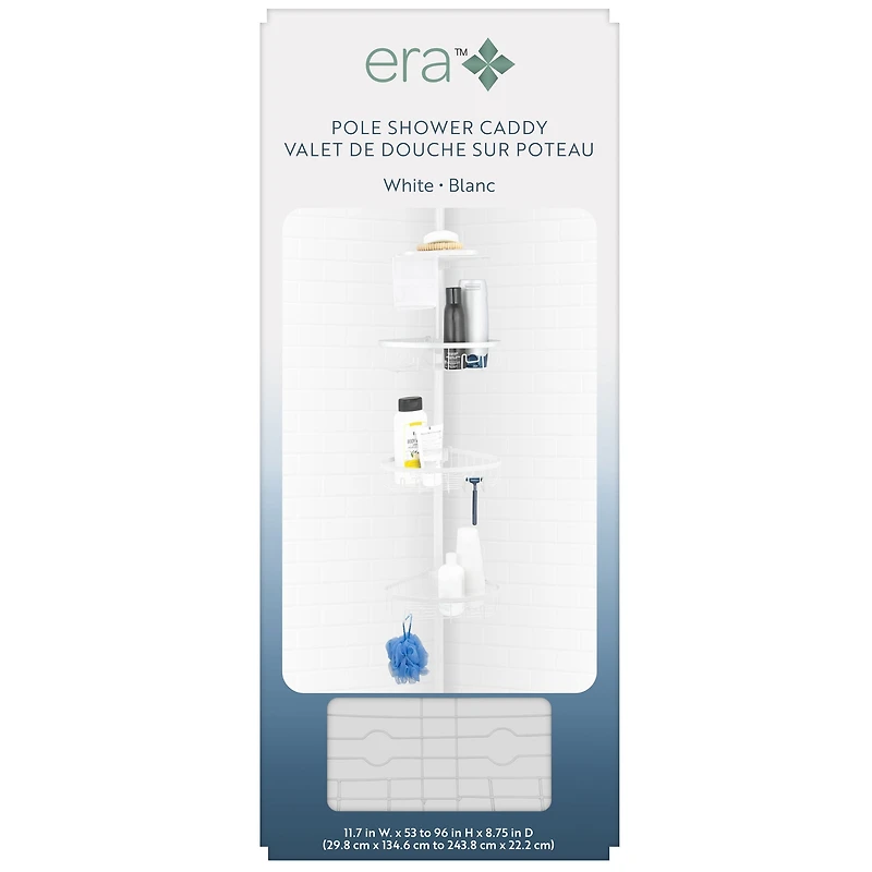 Era Pole Shower Caddy White, Adjustable Height 82.5-96in