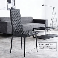 Noble House Modern Dining Chair Set of 4, Fireproof Leather Upholstery with Diamond Grid Pattern and Metal Frame,Black