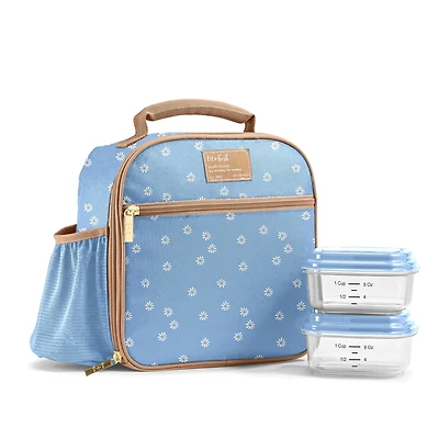 Kit de sac à déjeuner Fit + Fresh Townsend avec contenants, marguerite bleu clair.