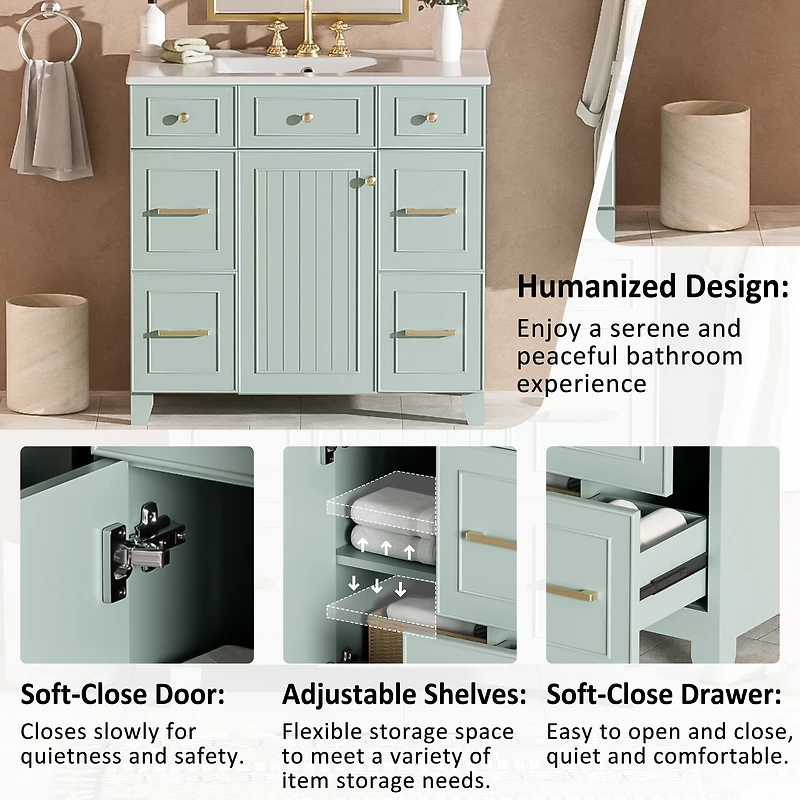 Homy Casa 36 in Moss Green Kitchen Sideboard with Ceramic Sink