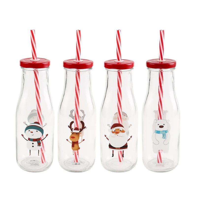 GLASS BOTTLE -SANTA+ REINDEER