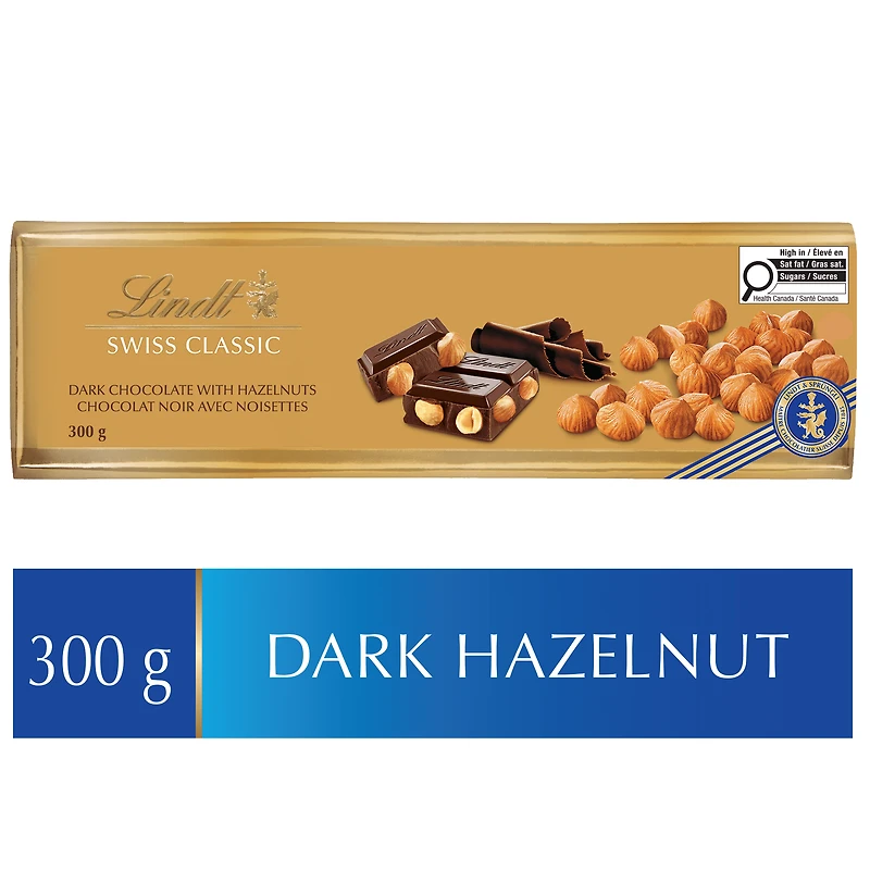 Lindt SWISS CLASSIC Dark Chocolate and Hazelnut Bar, 300g