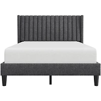 Fullfurnique Upholstered Bed Frame with Wing Side and Channel Headboard, Queen, Dark Gray