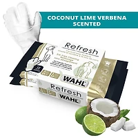 Wahl Mitt Wipes - 24 lingettes pour chiens à 3 doigts avec flocons d'avoine, aloès et karité - Parfum noix de coco et citron vert - Modèle 58553 Lingettes pour gants pour chiens